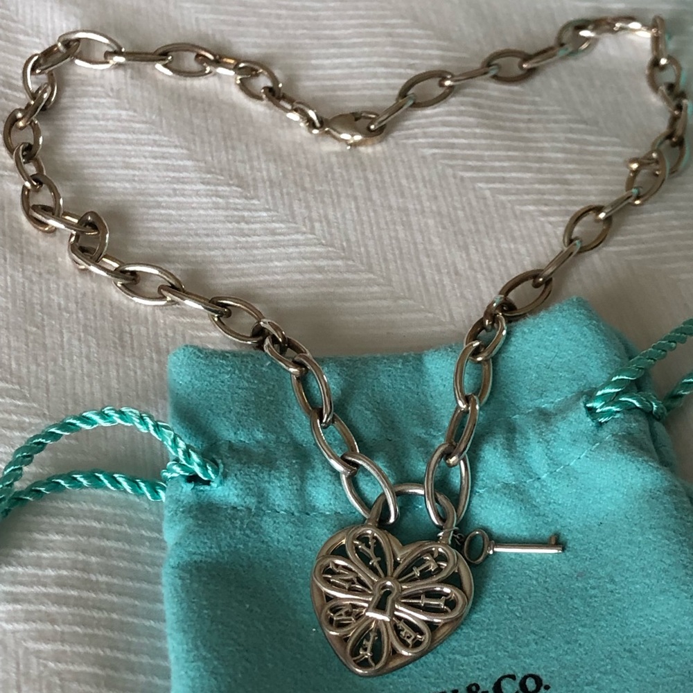 Tiffany & Co. silver heart key filigree necklace